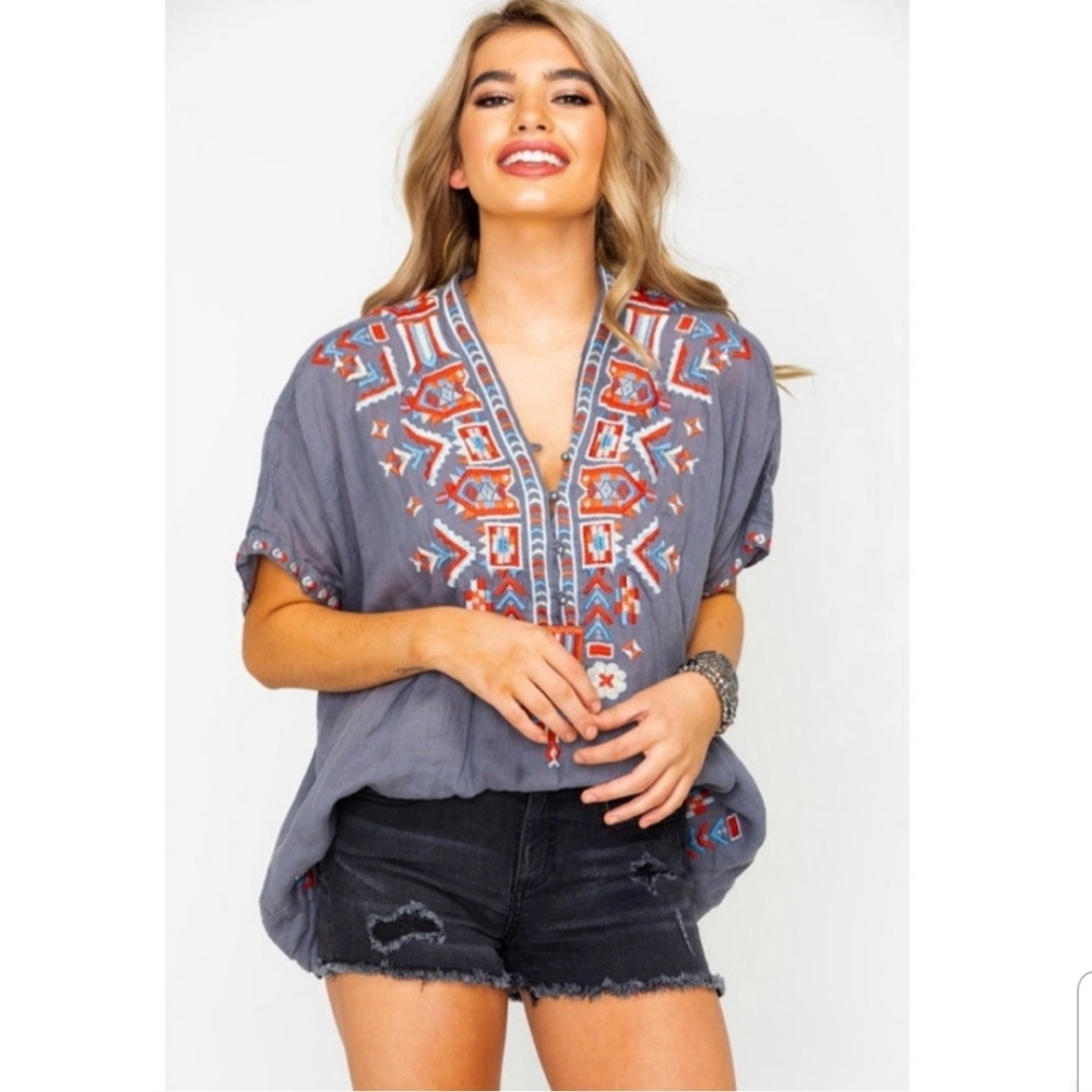 Biya Johnny Was | Corinne Linen Aztec Blouse